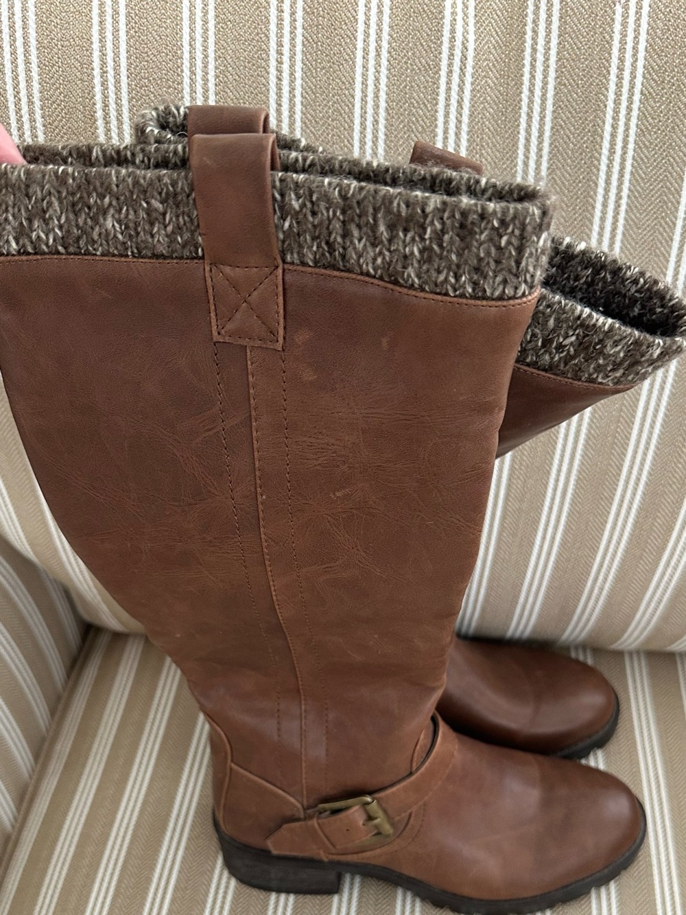 Women's Tall Brown Riding Boots with Knit Cuff - size 7
